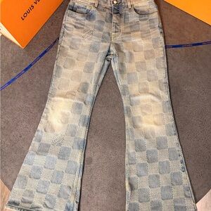 Louis Vuitton Blue Checkered Flare Jeans
